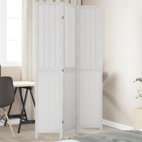 Room Divider 3 Panels White Solid Wood Paulownia vidaXL