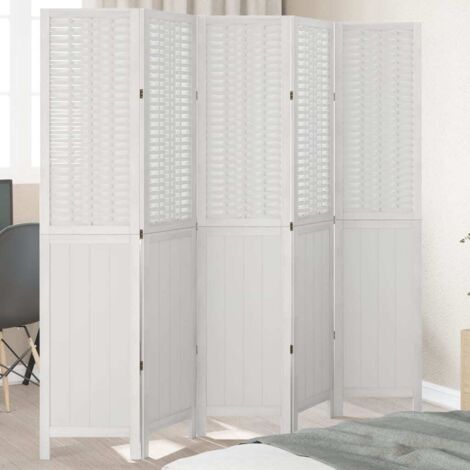 Room Divider 5 Panels White Solid Wood Paulownia vidaXL