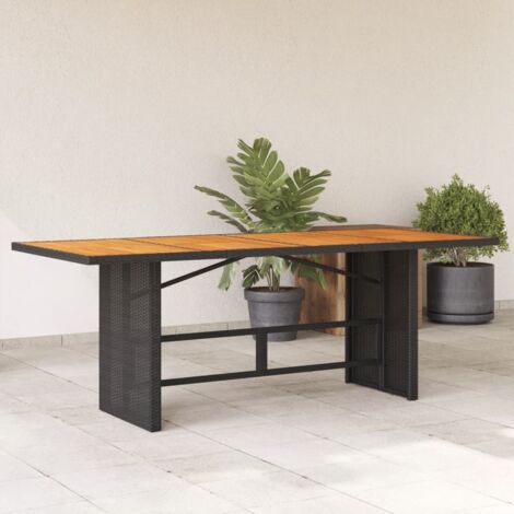 Garden Table with Acacia Wood Top Black 190x80x74 cm Poly Rattan vidaXL
