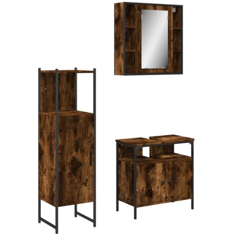 3 Piece Bathroom Cabinet Set Smoked Oak Engineered Wood vidaXL (1/5)