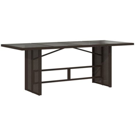 Garden Table with Glass Top Brown 190x80x74 cm Poly Rattan vidaXL