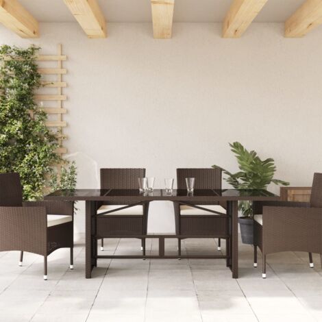 Garden Table with Glass Top Brown 190x80x74 cm Poly Rattan vidaXL