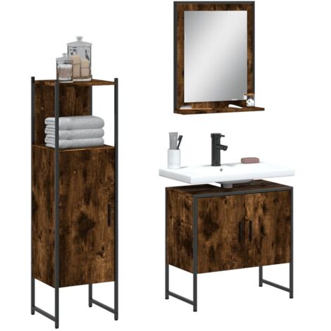 3 Piece Bathroom Cabinet Set Smoked Oak Engineered Wood vidaXL