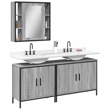 3 Piece Bathroom Cabinet Set Grey Sonoma Engineered Wood vidaXL (1/5)