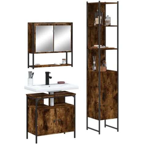 3 Piece Bathroom Furniture Set Smoked Oak Engineered Wood vidaXL (1/5)