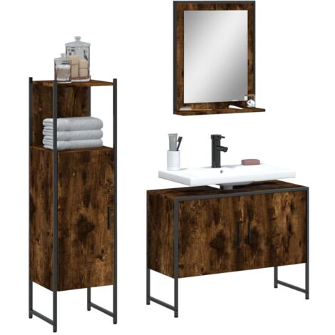 3 Piece Bathroom Cabinet Set Smoked Oak Engineered Wood vidaXL (1/5)