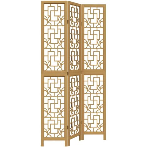 Room Divider 3 Panels Brown Solid Wood Paulownia vidaXL