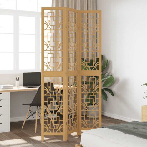 Room Divider 3 Panels Brown Solid Wood Paulownia vidaXL