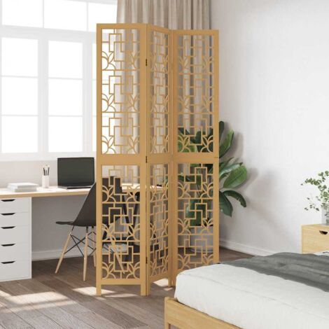 Room Divider 3 Panels Brown Solid Wood Paulownia vidaXL
