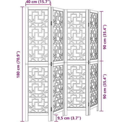 Room Divider 4 Panels Brown Solid Wood Paulownia vidaXL