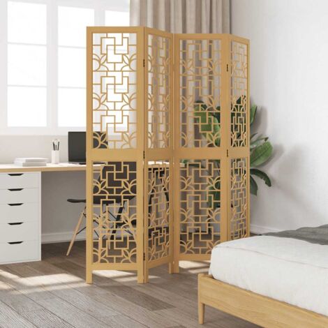 Room Divider 4 Panels Brown Solid Wood Paulownia vidaXL