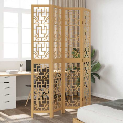 Room Divider 4 Panels Brown Solid Wood Paulownia vidaXL
