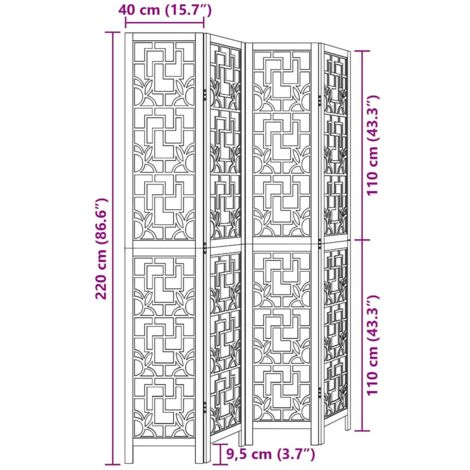 Room Divider 4 Panels Brown Solid Wood Paulownia vidaXL