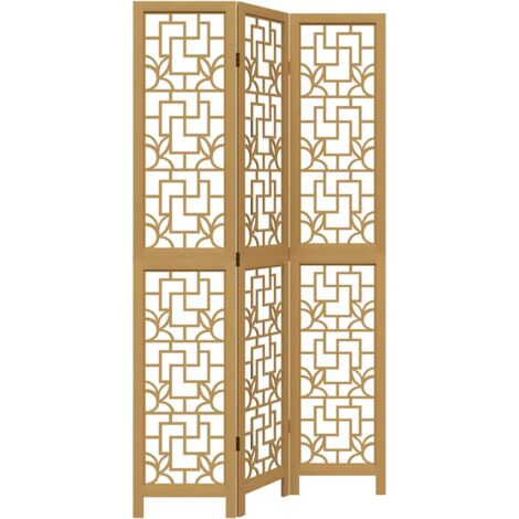 Room Divider 3 Panels Brown Solid Wood Paulownia vidaXL