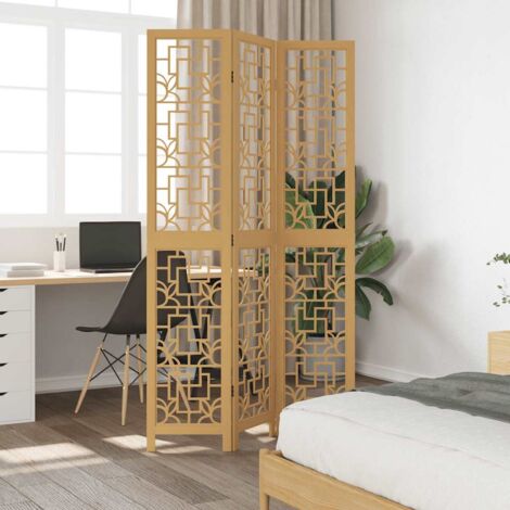 Room Divider 3 Panels Brown Solid Wood Paulownia vidaXL