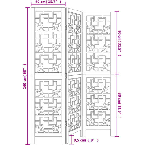 Room Divider 3 Panels Brown Solid Wood Paulownia vidaXL