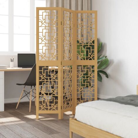 Room Divider 3 Panels Brown Solid Wood Paulownia vidaXL