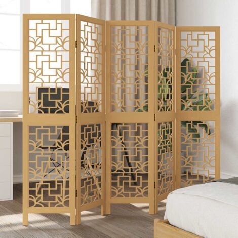 Room Divider 5 Panels Brown Solid Wood Paulownia vidaXL