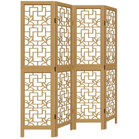 Room Divider 4 Panels Brown Solid Wood Paulownia vidaXL