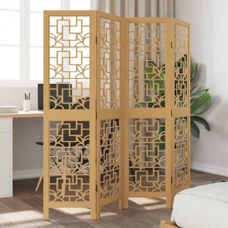 Room Divider 4 Panels Brown Solid Wood Paulownia vidaXL