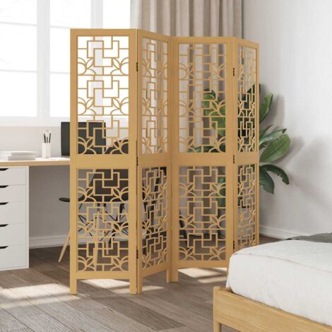 Room Divider 4 Panels Brown Solid Wood Paulownia vidaXL