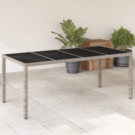 Garden Table with Glass Top Light Grey 190x90x75 cm Poly Rattan vidaXL (1/5)