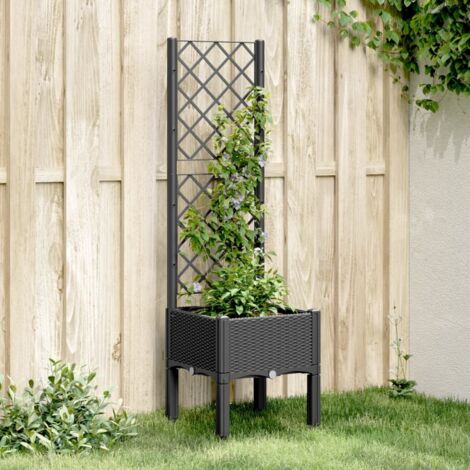 Garden Planter with Trellis Black 40x40x142 cm PP vidaXL