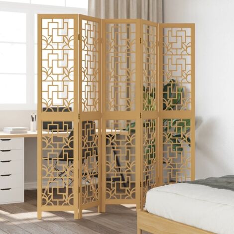 Room Divider 5 Panels Brown Solid Wood Paulownia vidaXL