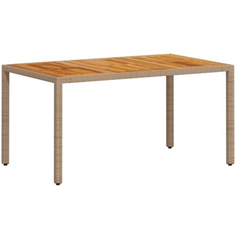 Garden Table Beige 150x90x75 cm Poly Rattan Acacia Wood vidaXL