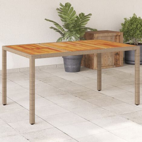 Garden Table Beige 150x90x75 cm Poly Rattan Acacia Wood vidaXL