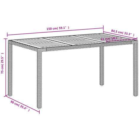 Garden Table Beige 150x90x75 cm Poly Rattan Acacia Wood vidaXL