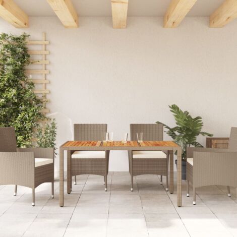 Garden Table Beige 150x90x75 cm Poly Rattan Acacia Wood vidaXL