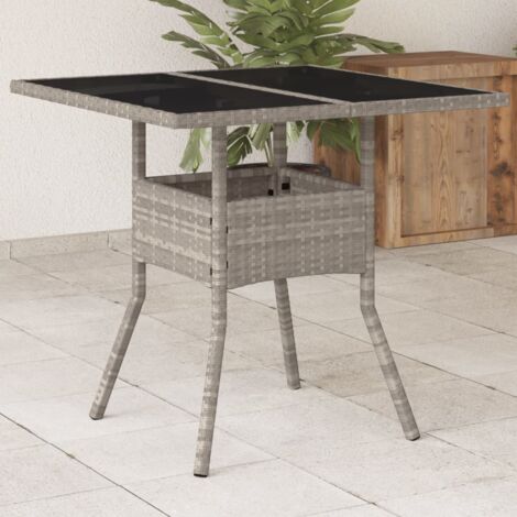Garden Table with Glass Top Light Grey 80x80x75 cm Poly Rattan vidaXL