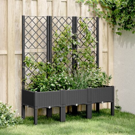 Garden Planter with Trellis Black 120x40x142 cm PP vidaXL