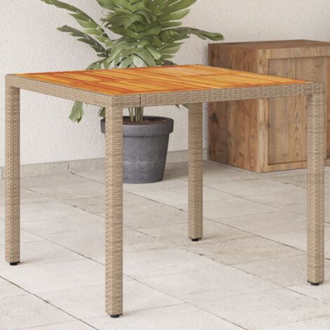 Garden Table Beige 90x90x75 cm Poly Rattan Acacia Wood vidaXL