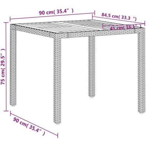 Garden Table Beige 90x90x75 cm Poly Rattan Acacia Wood vidaXL