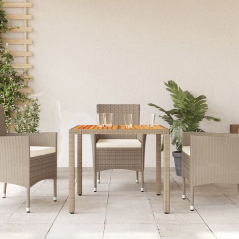 Garden Table Beige 90x90x75 cm Poly Rattan Acacia Wood vidaXL