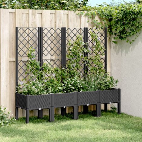 Garden Planter with Trellis Black 160x40x142 cm PP vidaXL