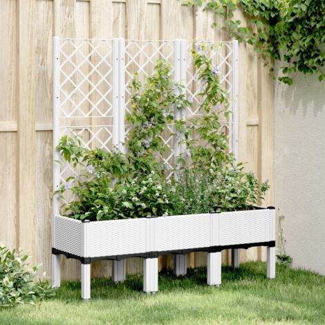 Garden Planter with Trellis White 120x40x142 cm PP vidaXL