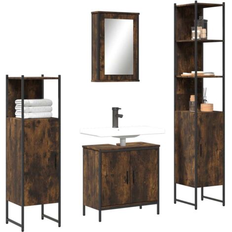 4 Piece Bathroom Furniture Set Smoked Oak Engineered Wood vidaXL (1/5)