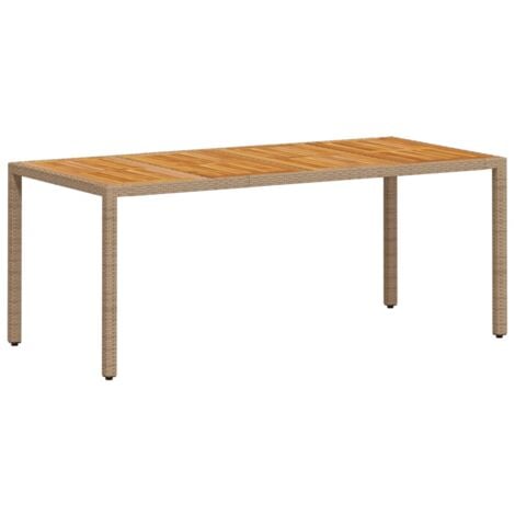 Garden Table Beige 190x90x75 cm Poly Rattan Acacia Wood vidaXL