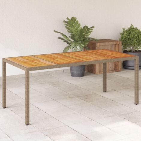 Garden Table Beige 190x90x75 cm Poly Rattan Acacia Wood vidaXL