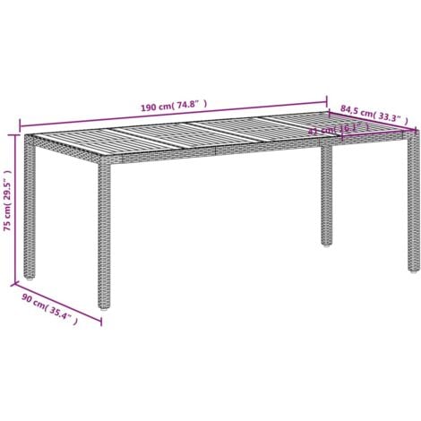 Garden Table Beige 190x90x75 cm Poly Rattan Acacia Wood vidaXL