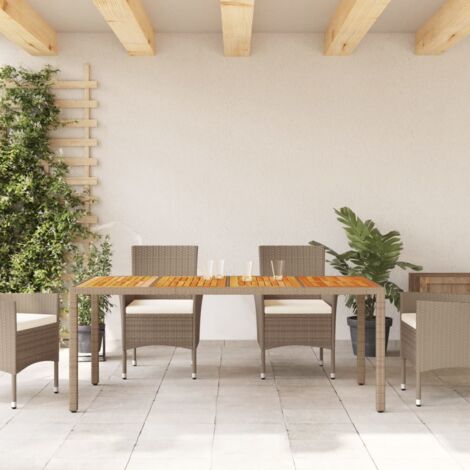 Garden Table Beige 190x90x75 cm Poly Rattan Acacia Wood vidaXL