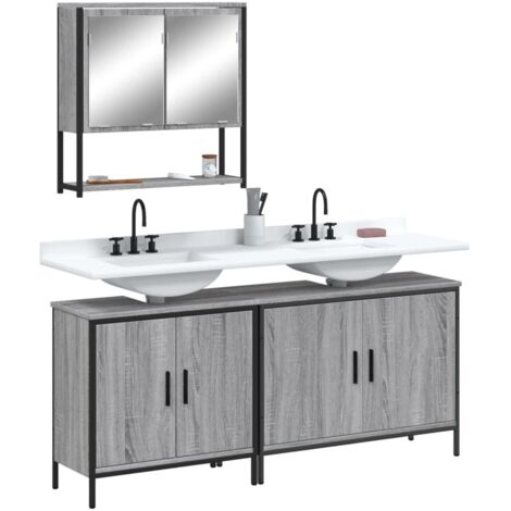 3 Piece Bathroom Furniture Set Grey Sonoma Engineered Wood vidaXL (1/5)