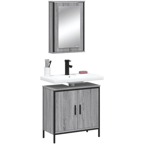2 Piece Bathroom Furniture Set Grey Sonoma Engineered Wood vidaXL (1/5)