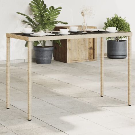 Garden Table with Glass Top Beige 115x54x74 cm Poly Rattan vidaXL