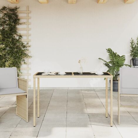 Garden Table with Glass Top Beige 115x54x74 cm Poly Rattan vidaXL
