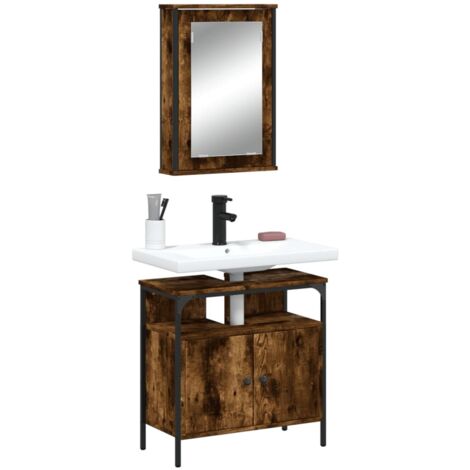2 Piece Bathroom Furniture Set Smoked Oak Engineered Wood vidaXL (1/5)