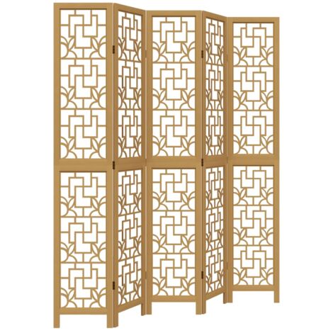 Room Divider 5 Panels Brown Solid Wood Paulownia vidaXL